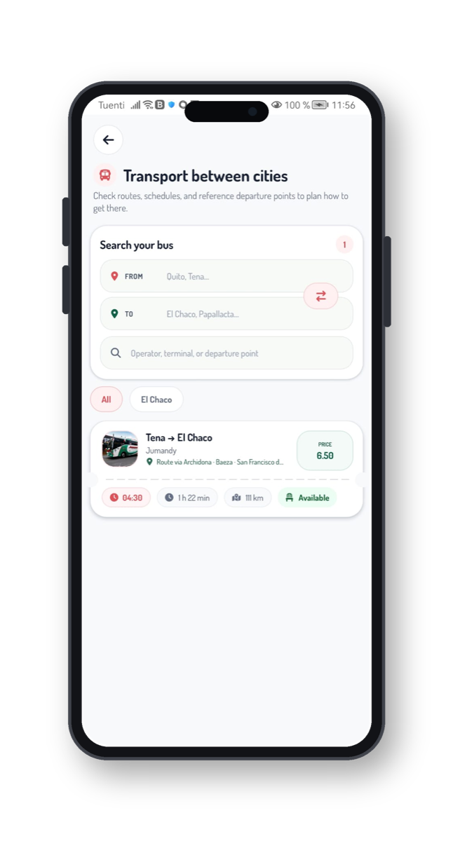 Mockup móvil de Tugono para planificación de movilidad